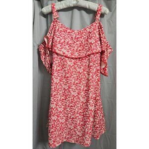 Red & White Floral Womens Swim Dress With Adjustable Straps And Built-In Padded
